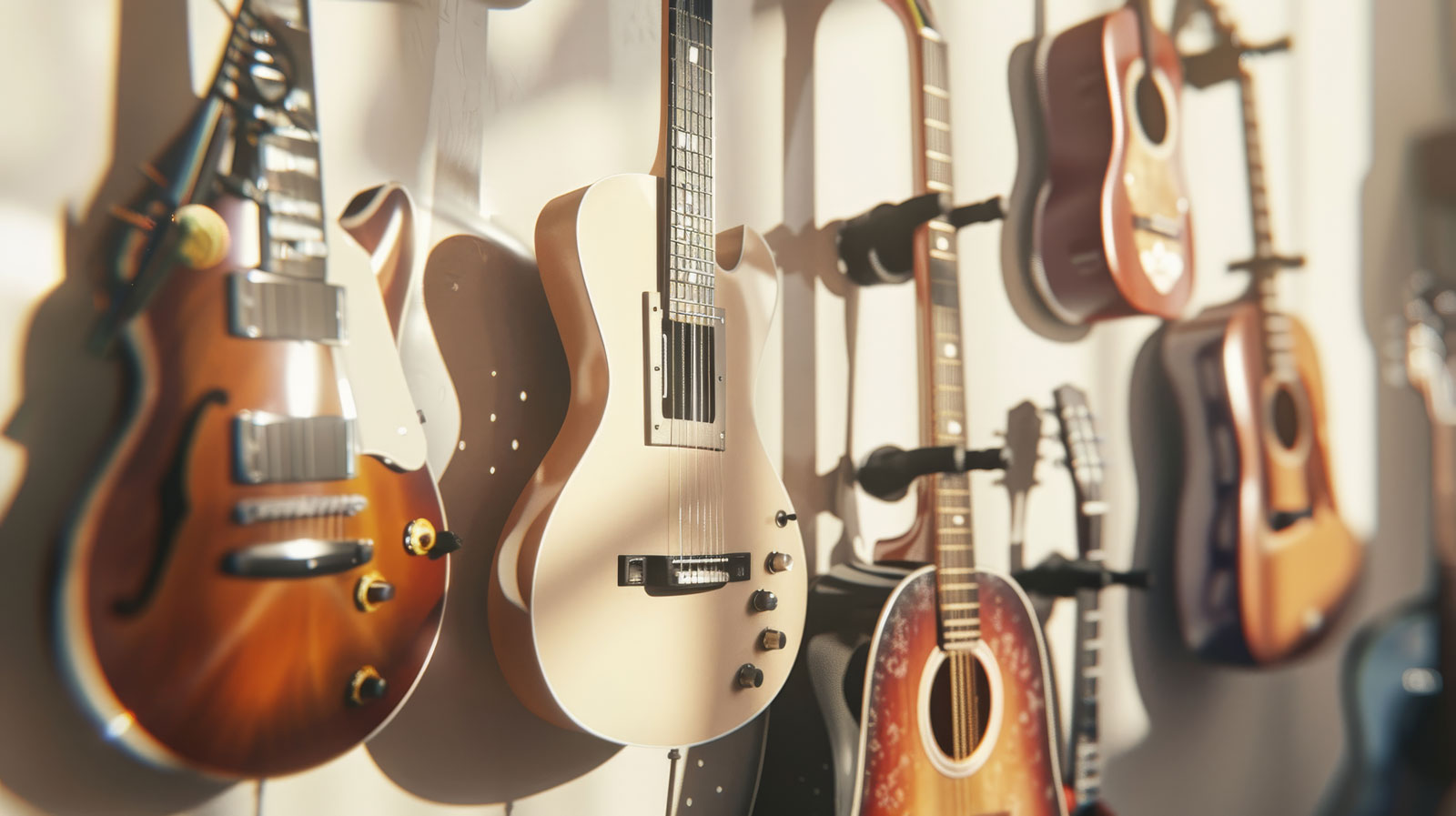 guitars on the wall just waiting to be played